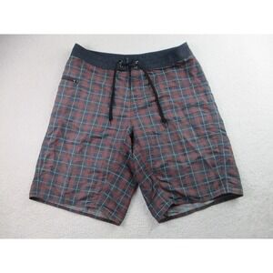 Patagonia Swim Trunks Mens 36 Shorts Nylon Plaid Red‎ Zip Pocket Outdoor Beach